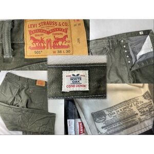 Levis 501XX White Oak Cone Denim Jeans Raw Men 38x30 Button Fly Green Streetwear